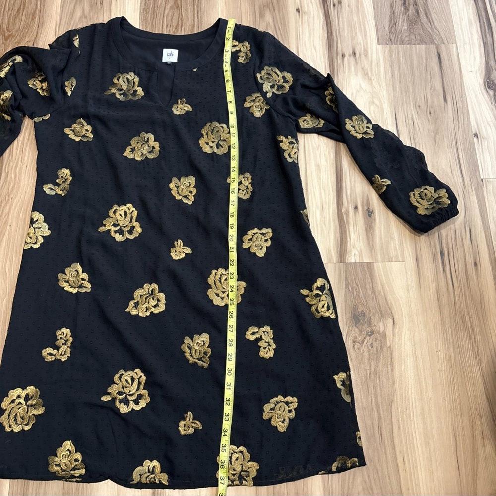 CAbi Floral Dress Large Embroidered Swiss Dot Special Occassion Black Gold - Picture 8 of 11